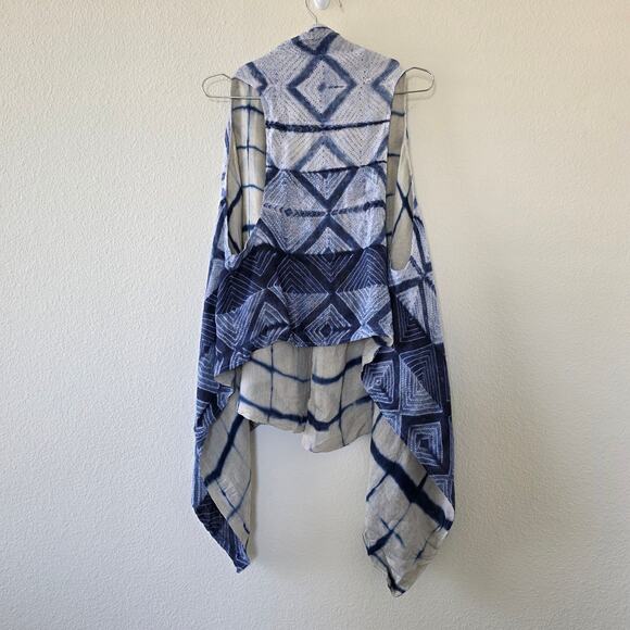 Soft Surroundings Linen Reversible Vest Women Size PL/XL Blue White Boho Shibori - Picture 6 of 11